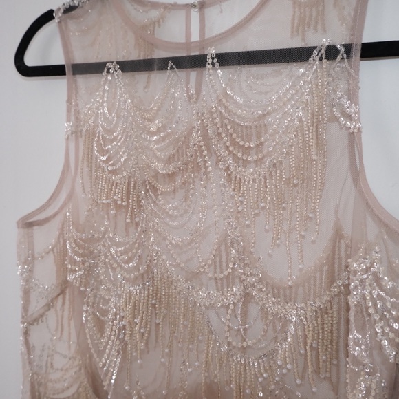 Eva Franco Sheer Embellished Crop Top in Tan - Picture 5 of 7